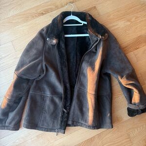 Cole Haan Dark Brown Shearling Leather Coat